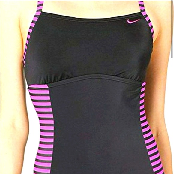 Nike Laser Stripe CrossBack One Piece Swimsuit One Piece Black & Purple Size M - Picture 3 of 13